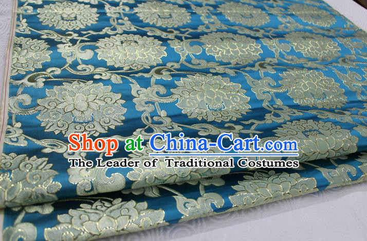 Chinese Traditional Ancient Costume Palace Pattern Xiuhe Suit Lake Blue Brocade Cheongsam Satin Mongolian Robe Fabric Hanfu Material