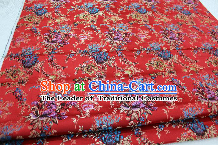 Chinese Traditional Ancient Costume Palace Flowers Pattern Xiuhe Suit Red Brocade Cheongsam Satin Fabric Hanfu Material