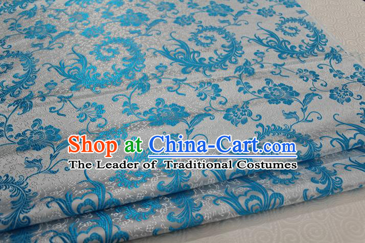 Chinese Traditional Ancient Costume Palace Blue Ombre Flowers Pattern Xiuhe Suit Brocade Cheongsam Satin Fabric Hanfu Material