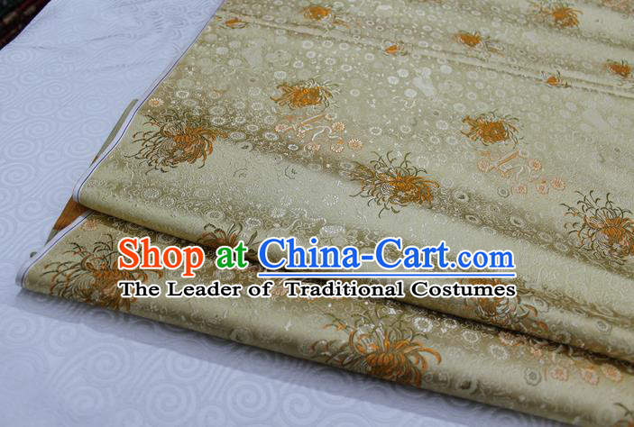 Chinese Traditional Ancient Costume Palace Chrysanthemum Pattern Cheongsam Golden Brocade Xiuhe Suit Satin Fabric Hanfu Material