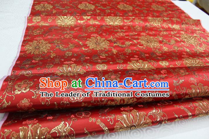 Chinese Traditional Ancient Costume Palace Flowers Pattern Cheongsam Red Brocade Tang Suit Satin Mongolian Robe Fabric Hanfu Material