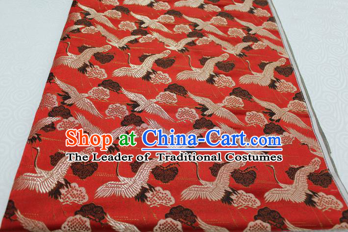 Chinese Traditional Ancient Costume Palace Cranes Pattern Kimono Cheongsam Red Brocade Tang Suit Satin Fabric Hanfu Material