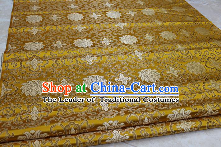 Chinese Traditional Ancient Costume Palace Pattern Mongolian Robe Golden Brocade Tang Suit Satin Cheongsam Fabric Hanfu Material