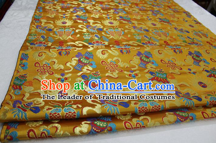 Chinese Traditional Ancient Costume Palace Chinese Knots Pattern Mongolian Robe Yellow Brocade Tang Suit Satin Cheongsam Fabric Hanfu Material