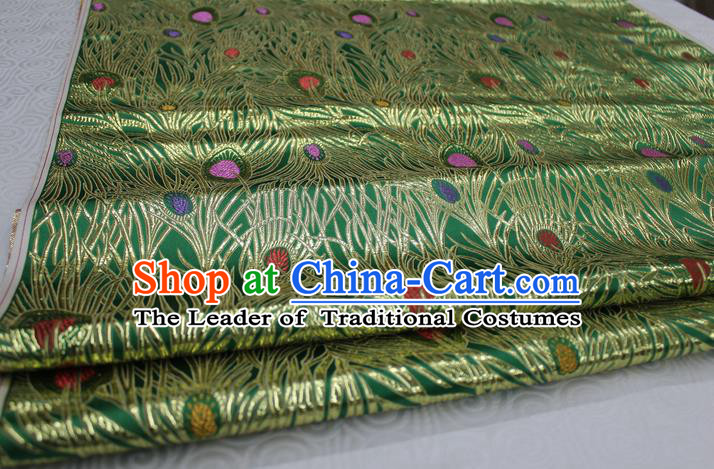 Chinese Traditional Ancient Costume Royal Palace Feather Pattern Mongolian Robe Tang Suit Green Brocade Cheongsam Satin Fabric Hanfu Material
