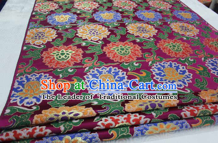 Chinese Traditional Ancient Costume Royal Palace Lotus Pattern Mongolian Robe Tang Suit Purple Brocade Cheongsam Satin Fabric Hanfu Material