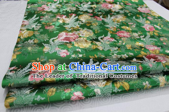 Chinese Traditional Ancient Costume Royal Phoenix Pattern Tang Suit Wedding Dress Green Brocade Cheongsam Satin Fabric Hanfu Material