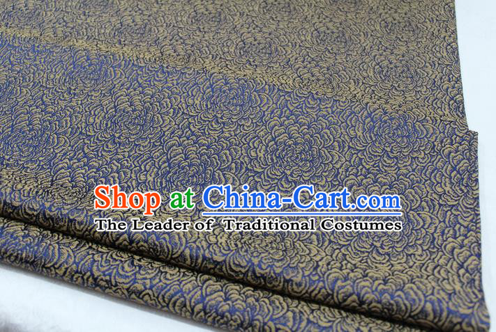 Chinese Traditional Clothing Mongolian Robe Tang Suit Blue Brocade Ancient Costume Palace Flowers Pattern Satin Fabric Hanfu Material
