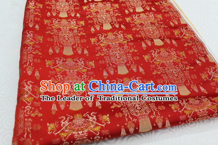 Chinese Traditional Clothing Palace Lantern Pattern Tang Suit Red Brocade Ancient Costume Satin Fabric Hanfu Material