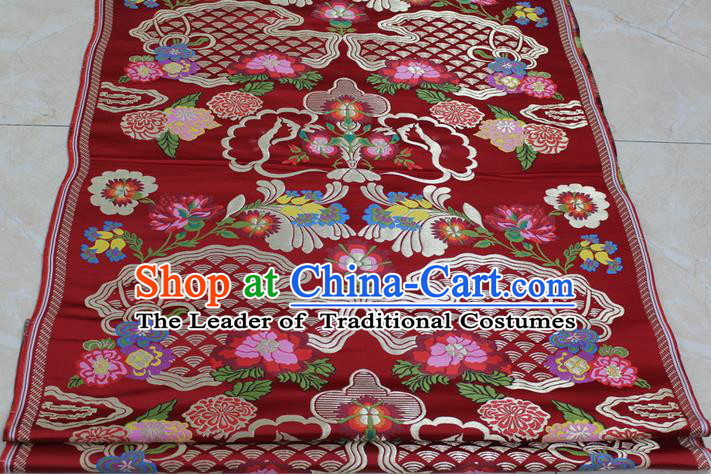 Chinese Traditional Ancient Costume Royal Palace Pattern Tibetan Robe Red Brocade Xiuhe Suit Wedding Dress Satin Fabric Hanfu Material