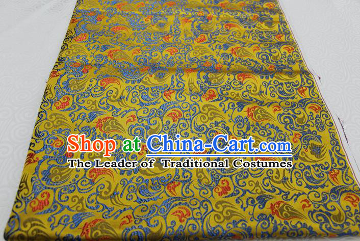 Chinese Traditional Ancient Costume Royal Palace Pattern Mongolian Robe Yellow Brocade Xiuhe Suit Wedding Dress Satin Fabric Hanfu Material