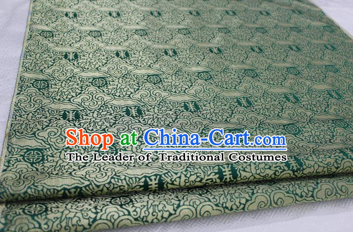 Chinese Traditional Ancient Costume Mongolian Robe Green Brocade Palace Cloud Pattern Tang Suit Satin Fabric Hanfu Material