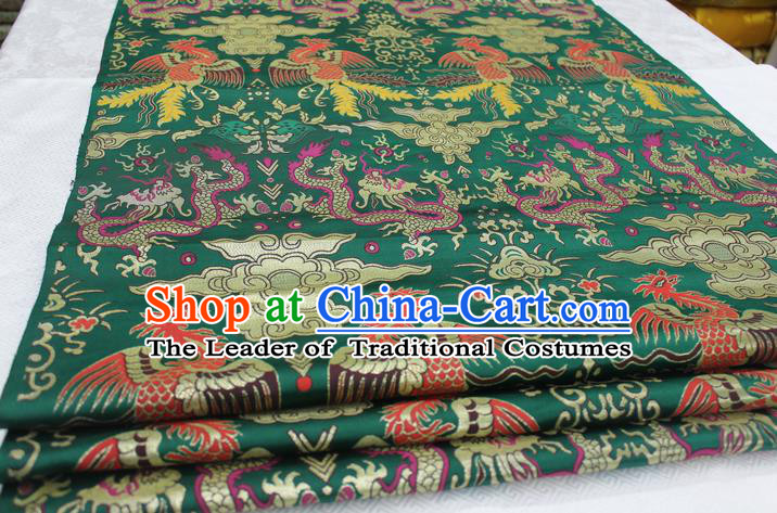 Chinese Traditional Clothing Palace Dragons Phoenix Pattern Cheongsam Green Brocade Ancient Costume Xiuhe Suit Satin Fabric Hanfu Material