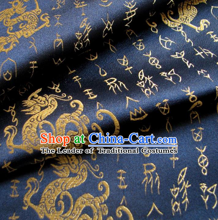 Chinese Traditional Royal Court Dragons Pattern Navy Brocade Ancient Costume Tang Suit Cheongsam Bourette Fabric Hanfu Material
