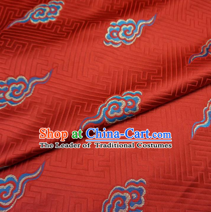 Chinese Traditional Royal Court Dragons Cloud Pattern Red Brocade Ancient Costume Tang Suit Cheongsam Bourette Fabric Hanfu Material