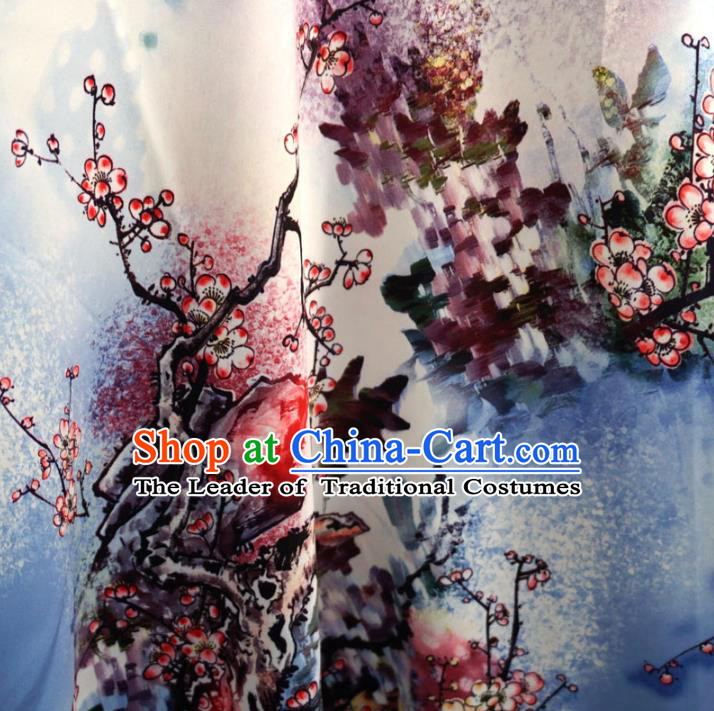 Chinese Traditional Royal Court Printing Flowers Pattern Brocade Ancient Costume Tang Suit Cheongsam Bourette Fabric Hanfu Material