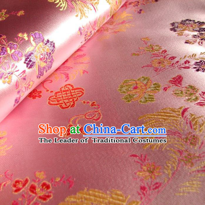 Chinese Traditional Clothing Royal Court Chinese Knots Pattern Tang Suit Pink Brocade Ancient Costume Cheongsam Satin Fabric Hanfu Material
