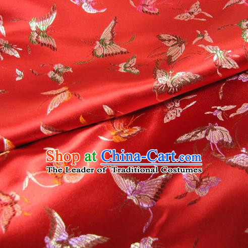 Chinese Traditional Royal Court Butterfly Pattern Red Brocade Xiuhe Suit Fabric Ancient Costume Tang Suit Cheongsam Hanfu Material