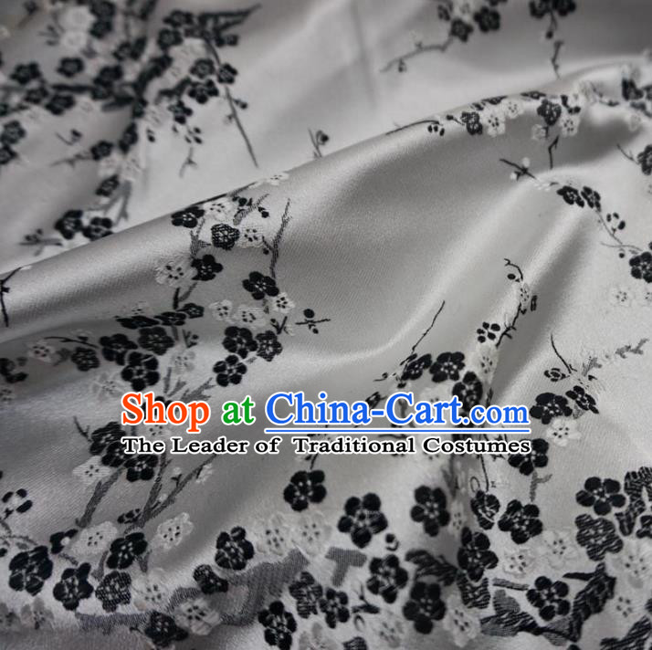 Chinese Traditional Royal Court Wintersweet Pattern White Brocade Xiuhe Suit Fabric Ancient Costume Tang Suit Cheongsam Hanfu Material