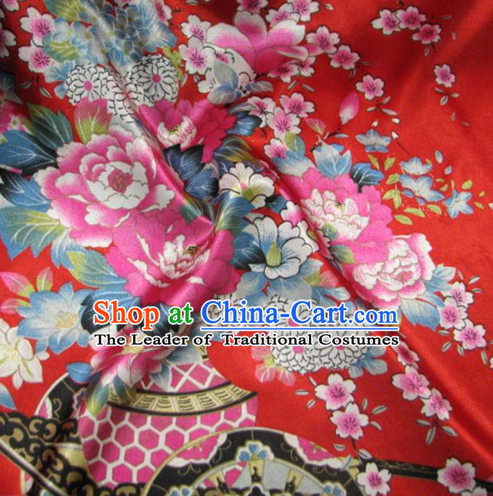 Chinese Traditional Royal Court Flowers Pattern Red Brocade Xiuhe Suit Fabric Ancient Costume Tang Suit Cheongsam Hanfu Material