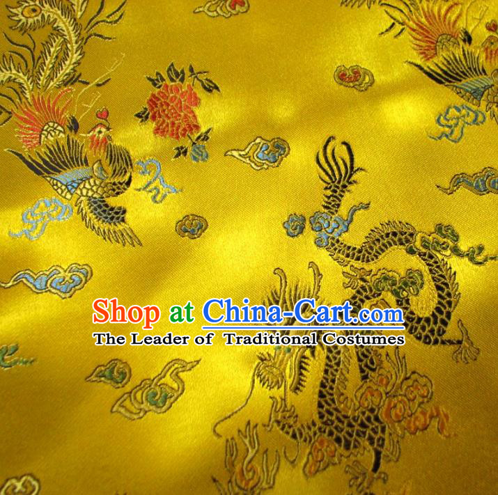 Chinese Traditional Royal Palace Dragon Phoenix Pattern Design Yellow Brocade Xiuhe Suit Fabric Ancient Costume Tang Suit Cheongsam Hanfu Material