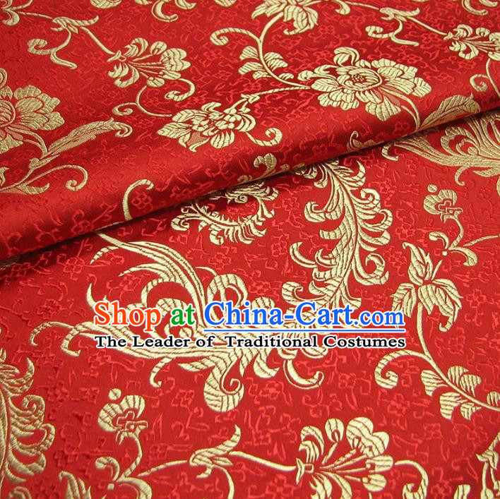 Chinese Traditional Royal Palace Pteris Pattern Design Red Brocade Fabric Ancient Costume Tang Suit Cheongsam Hanfu Material