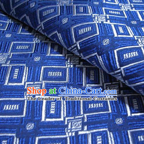 Chinese Traditional Royal Palace Pattern Design Blue Brocade Fabric Ancient Costume Tang Suit Cheongsam Hanfu Material