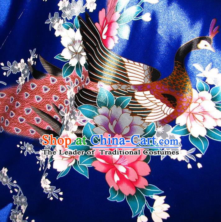 Chinese Traditional Royal Palace Printing Peacock Blue Brocade Fabric Ancient Costume Tang Suit Cheongsam Hanfu Material