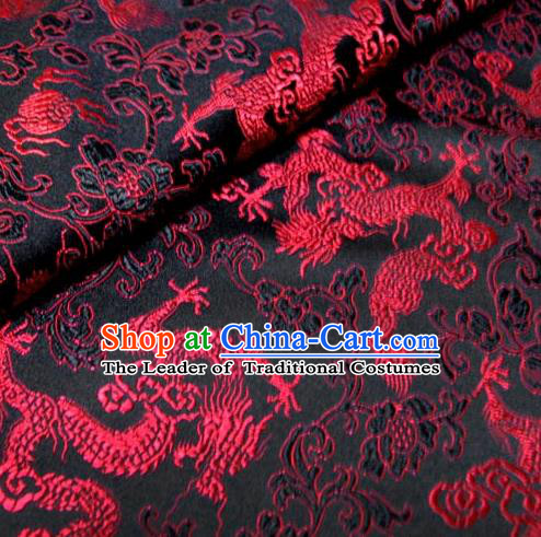 Chinese Traditional Royal Palace Dragons Design Hanfu Black Brocade Fabric Ancient Costume Tang Suit Cheongsam Material