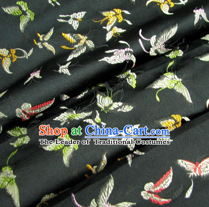 Chinese Traditional Palace Butterfly Pattern Design Hanfu Black Brocade Fabric Ancient Costume Tang Suit Cheongsam Material