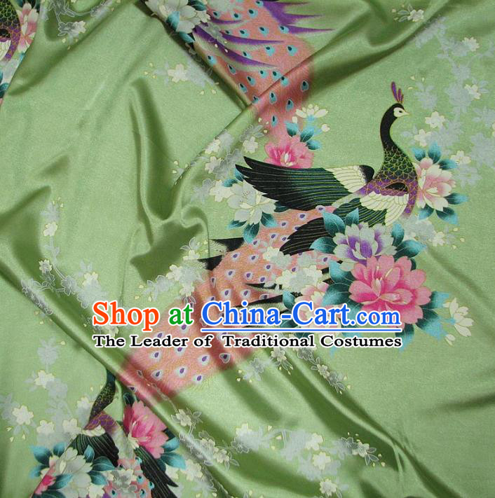 Chinese Traditional Palace Printing Peacock Hanfu Green Brocade Fabric Ancient Costume Tang Suit Cheongsam Material