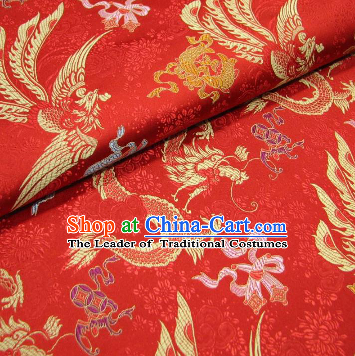 Chinese Traditional Palace Dragons Pattern Hanfu Red Brocade Mongolian Robe Fabric Ancient Costume Tang Suit Cheongsam Material