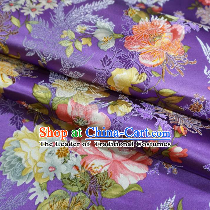 Chinese Traditional Printing Peony Flowers Pattern Hanfu Purple Brocade Fabric Ancient Costume Tang Suit Cheongsam Material