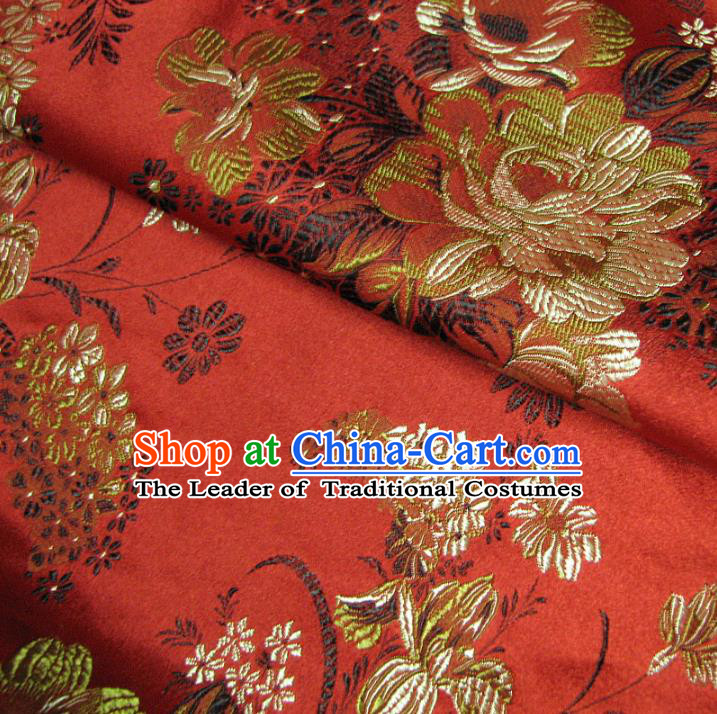 Chinese Traditional Palace Pattern Design Hanfu Red Brocade Fabric Ancient Costume Tang Suit Cheongsam Material