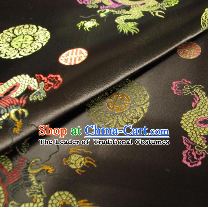 Chinese Traditional Palace Dragons Pattern Design Hanfu Black Brocade Fabric Ancient Costume Tang Suit Cheongsam Material