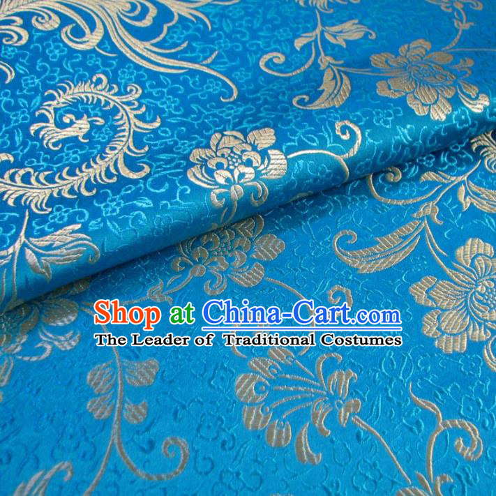 Chinese Traditional Palace Ombre Flowers Pattern Design Hanfu Blue Brocade Fabric Ancient Costume Tang Suit Cheongsam Material