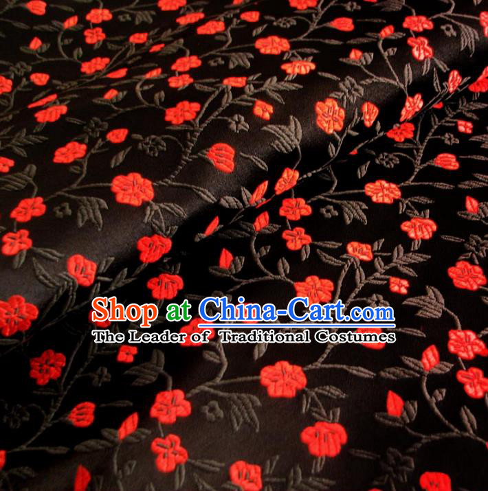 Chinese Traditional Palace Flowers Pattern Design Hanfu Black Brocade Fabric Ancient Costume Tang Suit Cheongsam Material