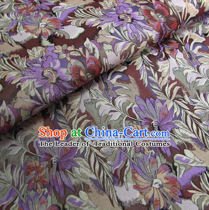 Chinese Traditional Palace Flowers Pattern Design Hanfu Purple Brocade Fabric Ancient Costume Tang Suit Cheongsam Material