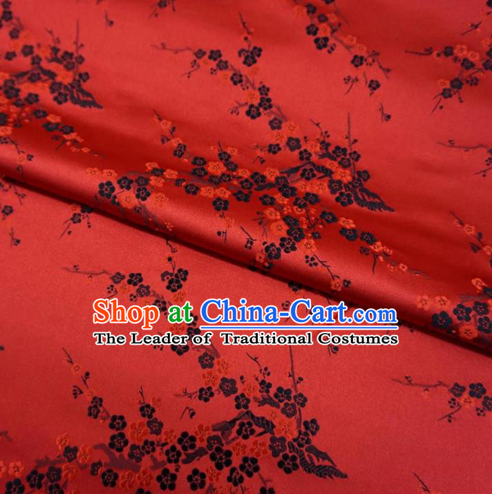 Chinese Traditional Palace Wintersweet Flowers Pattern Hanfu Red Brocade Fabric Ancient Costume Tang Suit Cheongsam Material