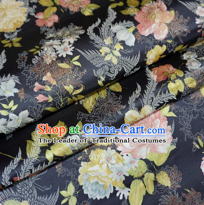 Chinese Traditional Palace Printing Flowers Pattern Hanfu Navy Brocade Fabric Ancient Costume Tang Suit Cheongsam Material