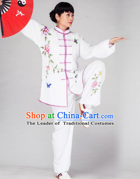 Traditional Chinese Kung Fu Printing Peony Costume, China Martial Arts Uniform Tai Ji Tang Suit Plated Buttons Clothing for Women
