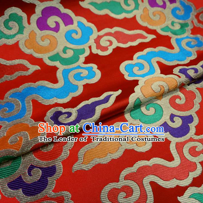 Chinese Traditional Palace Clouds Pattern Hanfu Red Brocade Fabric Ancient Costume Tang Suit Cheongsam Material