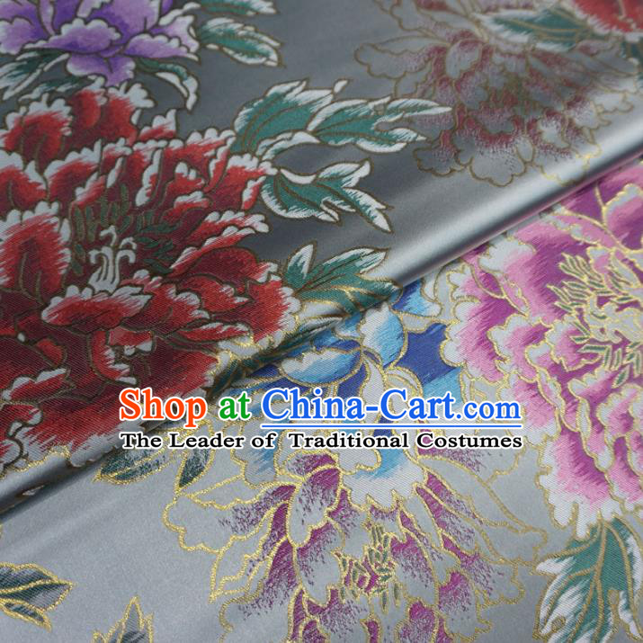 Chinese Traditional Palace Peony Pattern Hanfu Grey Brocade Qipao Fabric Ancient Costume Tang Suit Cheongsam Material
