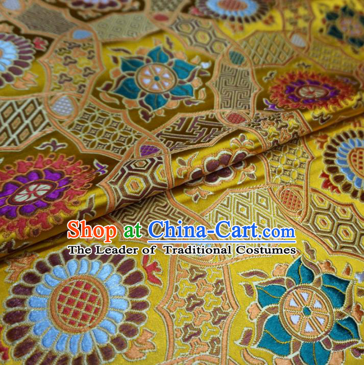 Chinese Traditional Palace Pattern Hanfu Yellow Brocade Qipao Fabric Ancient Costume Tang Suit Cheongsam Material