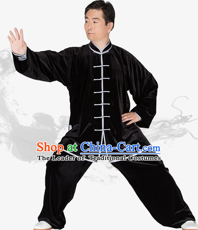 Chinese Kung Fu Black Velvet Costume Traditional Martial Arts Kung Fu Tai Ji Uniform for Women for Men