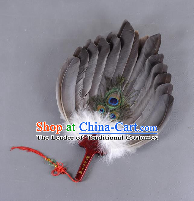 Traditional Chinese Crafts Folding Fan China Peacock Feather Fan Oriental Fan Zhuge Liang Fans