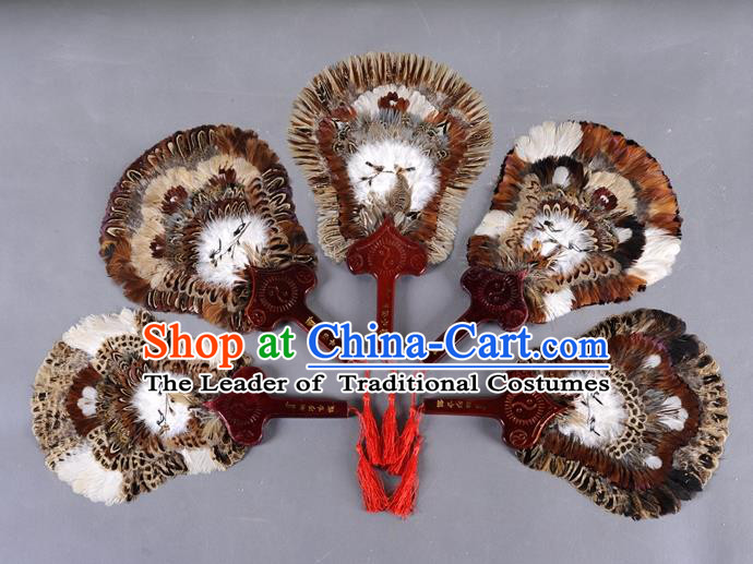 Traditional Chinese Crafts Folding Fan China Golden Pheasant Feather Fan Oriental Fan Zhuge Liang Fans