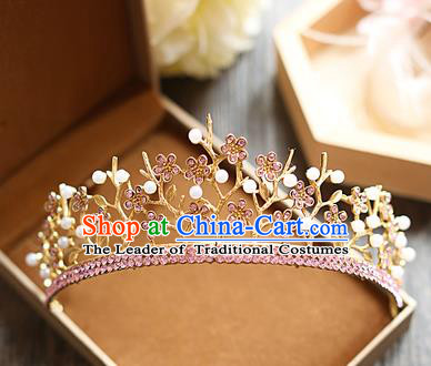 Chinese Traditional Bride Hair Jewelry Accessories Baroque Wedding Pink Crystal Royal Crown for Women