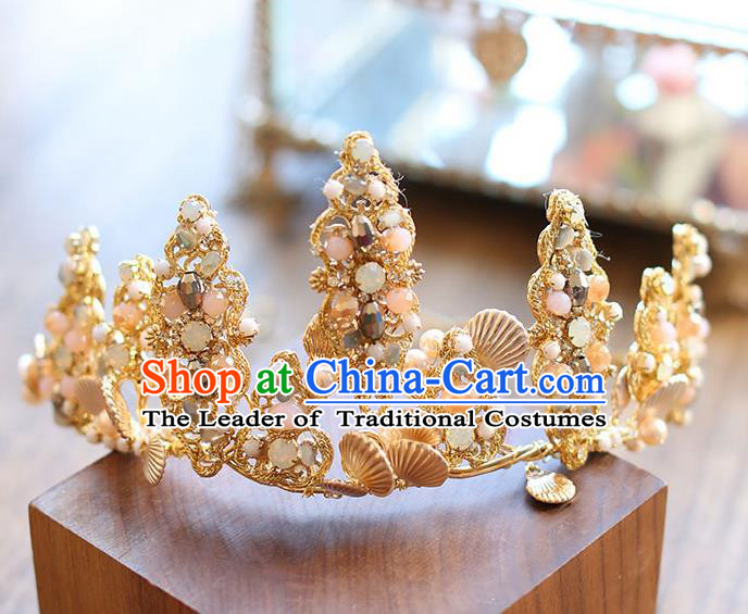 Chinese Traditional Bride Hair Accessories Baroque Princess Golden Hair Clasp Wedding Royal Crown for Women