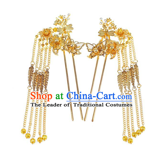 Chinese Traditional Bride Hair Jewelry Accessories Wedding Xiuhe Suit Hairpins Tassel Step Shake Headwear for Women